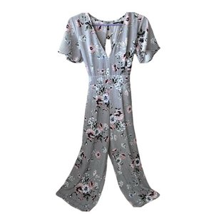 crystal sky grey floral striped short sleeve romper jumpsuit